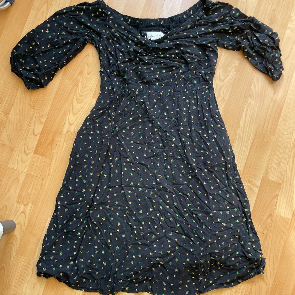 Anthropologie black off-shoulder dress with flowers